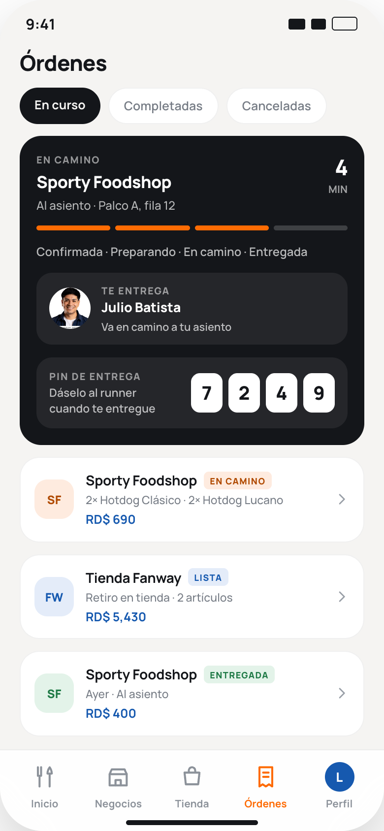 App FANWAY — orden
